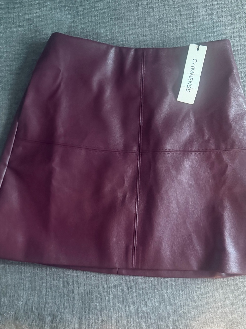 Commense Burgundy Faux Leather Mini Skirt